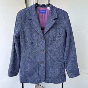 Vintage Liz Claiborne Wool Blend Speckled Blue Tweed Blazer, SZ 12 NWOT